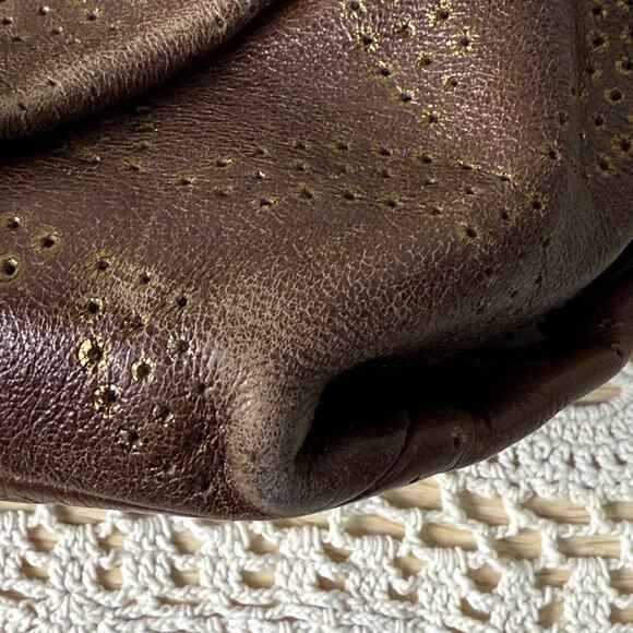 Coach Brown Leather Gold Distressed Hobo Bag Purse McBling Boho Y2k 2000s - Picture 8 of 15